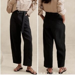 Banana Republic High Rise Linen Barrel Leg Pants Black Size 10
